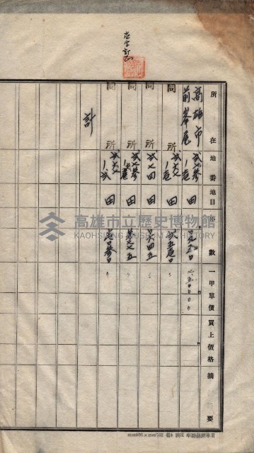 州買收地調書－登記濟証綴
（左營、埤子頭、前峰尾、內惟）藏品圖，第517張