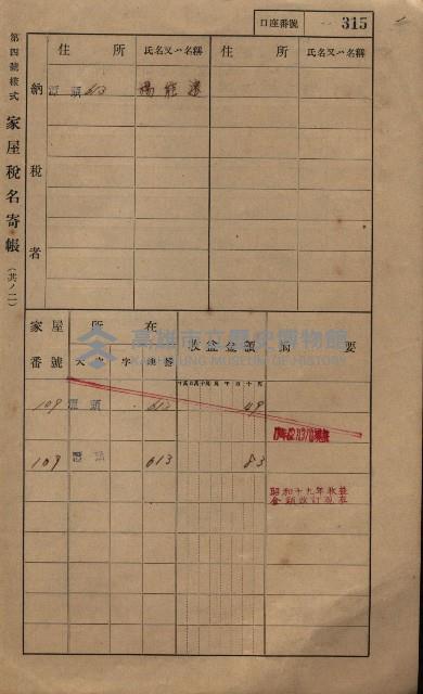 高雄州鳳山郡林園庄潭頭家屋稅名寄帳
（二冊之內第二號）藏品圖，第117張
