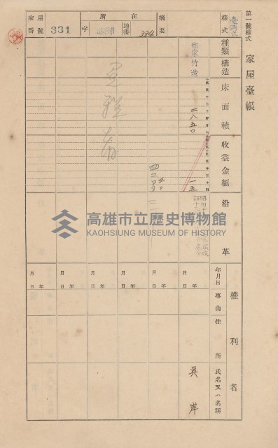 鳳山郡林園庄港子埔家屋臺帳（三冊之內第二號）藏品圖，第117張
