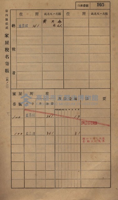 高雄州鳳山郡小港庄鳳鼻頭家屋稅名寄帳
（一冊之內第一號）藏品圖，第117張