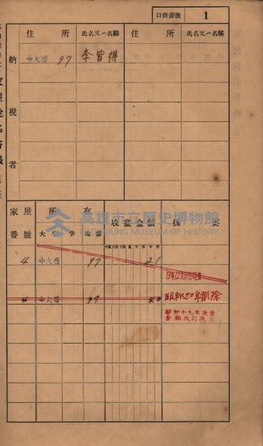 高雄州鳳山郡小港庄塩水港、中大厝、空地子
家屋稅名寄帳（一冊之內第一號）藏品圖，第17張