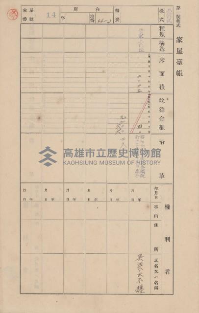 鳳山郡大樹庄九曲堂家屋臺帳（二冊之內第一號）藏品圖，第17張