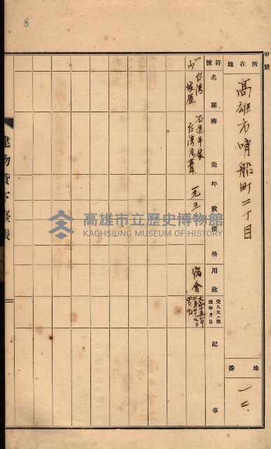 州所屬建物貸下臺帳（高雄州）藏品圖，第17張