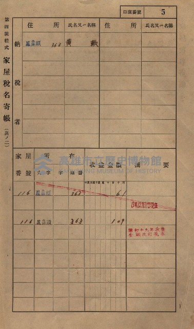 高雄州鳳山郡小港庄鳳鼻頭家屋稅名寄帳
（一冊之內第一號）藏品圖，第17張
