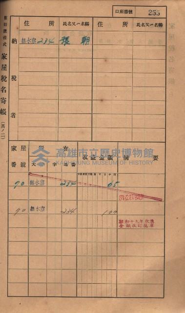 高雄州鳳山郡大樹庄無水寮家屋稅名寄帳
（二冊之內第二號）藏品圖，第57張