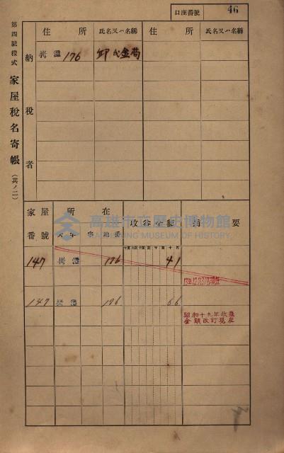高雄州鳳山郡大寮庄拷潭家屋稅名寄帳
（二冊之內第一號）藏品圖，第57張