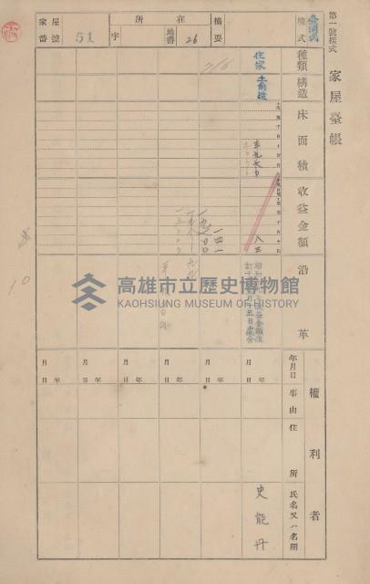 鳳山郡鳥松庄田草埔家屋臺帳
（二冊之內第一號）藏品圖，第57張