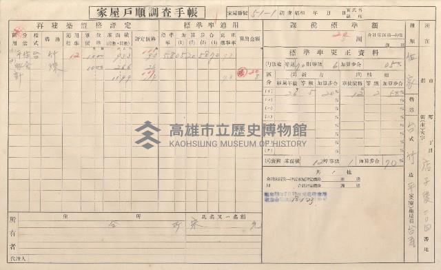 小港庄空地子、店子後家屋戶順調查手帳
（一冊之內一）藏品圖，第57張
