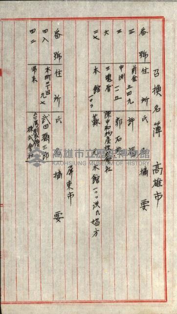 高雄工業用水道用地買收書類其ノ二藏品圖，第57張