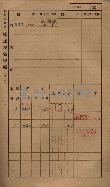 高雄州鳳山郡小港庄鳳鼻頭家屋稅名寄帳
（一冊之內第一號）藏品圖，第247張