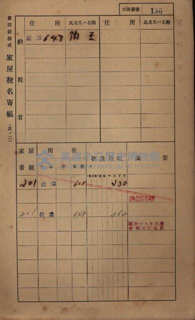 高雄州鳳山郡大寮庄拷潭家屋稅名寄帳
（二冊之內第一號）藏品圖，第147張