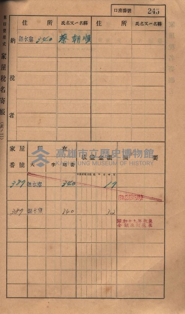 高雄州鳳山郡大樹庄無水寮家屋稅名寄帳
（二冊之內第二號）藏品圖，第47張