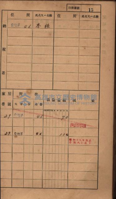 高雄州鳳山郡小港庄塩水港、中大厝、空地子
家屋稅名寄帳（一冊之內第一號）藏品圖，第47張