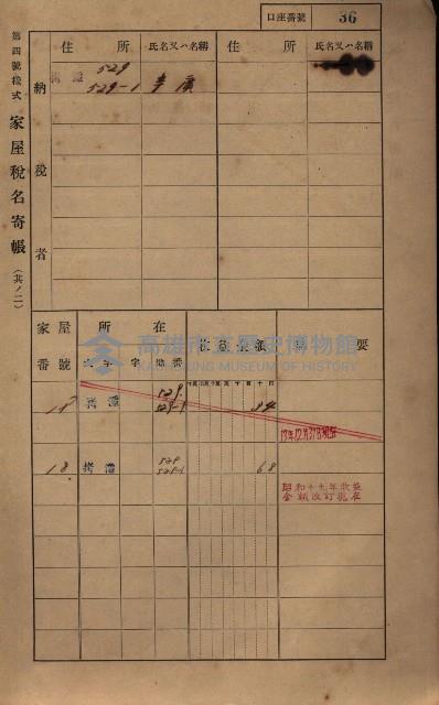 高雄州鳳山郡大寮庄拷潭家屋稅名寄帳
（二冊之內第一號）藏品圖，第47張