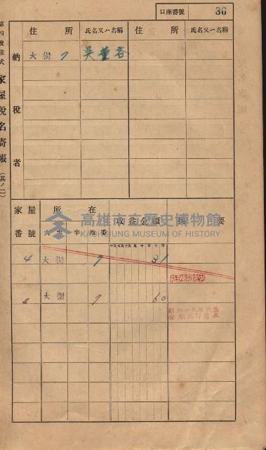 高雄州鳳山郡大樹庄大樹家屋稅名寄帳
（一冊之內第一號）藏品圖，第47張