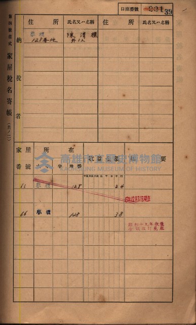 高雄州鳳山郡鳥松庄夢裡、崎子脚、十九灣家屋稅名寄帳
（一冊之內第一號）藏品圖，第47張