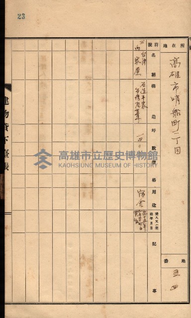 州所屬建物貸下臺帳（高雄州）藏品圖，第47張