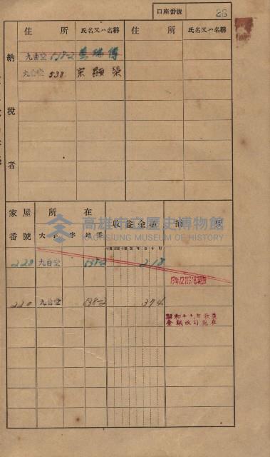 高雄州鳳山郡大樹庄九曲堂家屋稅名寄帳
（二冊之內第一號）藏品圖，第47張