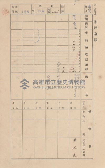 鳳山郡林園庄王公廟家屋臺帳（三冊之內第一號）藏品圖，第197張