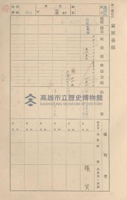 鳳山郡鳥松庄田草埔家屋臺帳
（二冊之內第一號）藏品圖，第97張