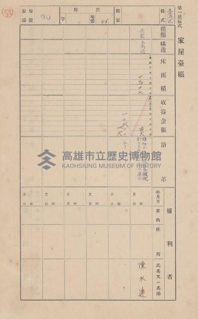 鳳山郡大樹庄九曲堂家屋臺帳（二冊之內第一號）藏品圖，第97張