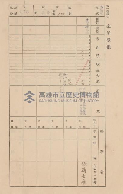 鳳山郡大寮庄赤崁家屋臺帳（四冊之內第一號）藏品圖，第187張