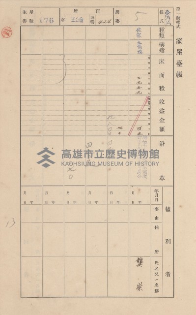 鳳山郡林園庄王公廟家屋臺帳（三冊之內第一號）藏品圖，第187張