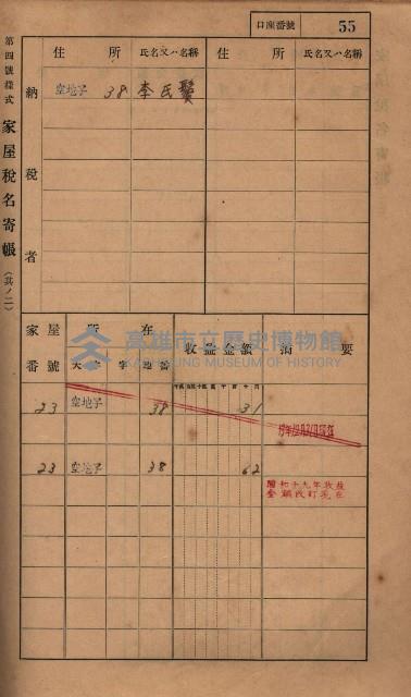 高雄州鳳山郡小港庄塩水港、中大厝、空地子
家屋稅名寄帳（一冊之內第一號）藏品圖，第87張