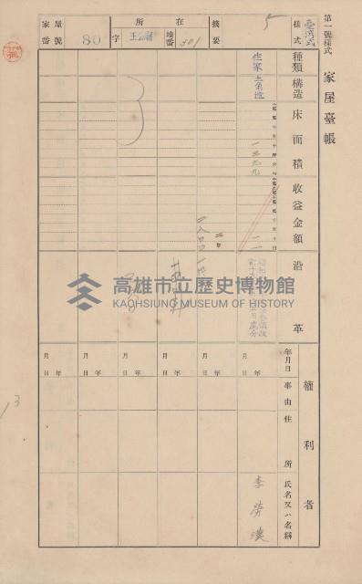 鳳山郡林園庄王公廟家屋臺帳（三冊之內第一號）藏品圖，第87張