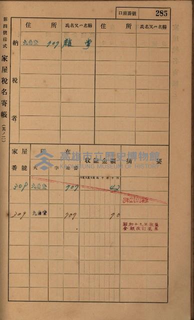 高雄州鳳山郡大樹庄九曲堂家屋稅名寄帳
（二冊之內第二號）藏品圖，第87張