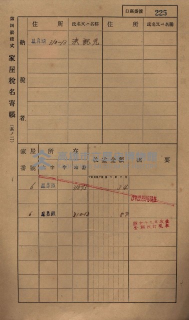 高雄州鳳山郡小港庄鳳鼻頭家屋稅名寄帳
（一冊之內第一號）藏品圖，第237張