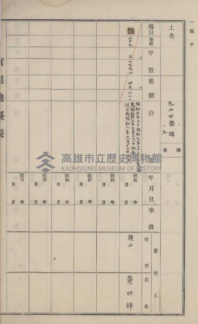 旗山街官租地臺帳（二冊之內第一號）藏品圖，第237張
