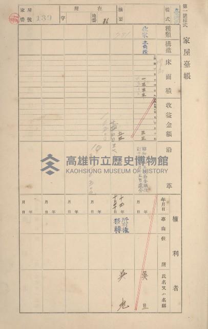 鳳山郡鳥松庄田草埔家屋臺帳
（二冊之內第一號）藏品圖，第137張