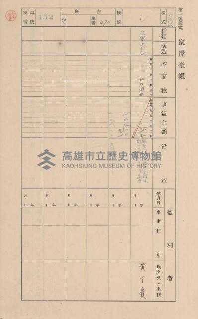 鳳山郡大樹庄九曲堂家屋臺帳（二冊之內第一號）藏品圖，第137張