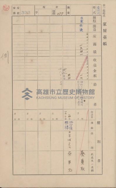 鳳山郡鳥松庄田草埔家屋臺帳
（二冊之內第二號）藏品圖，第137張