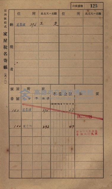 高雄州鳳山郡小港庄鳳鼻頭家屋稅名寄帳
（一冊之內第一號）藏品圖，第137張