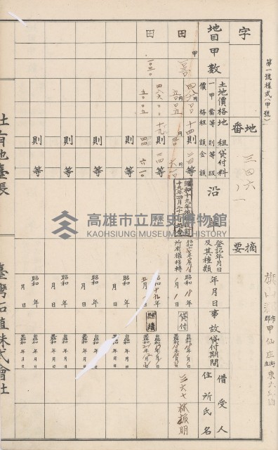 臺灣拓殖株式會社甲仙社有地臺帳（二之二）藏品圖，第77張