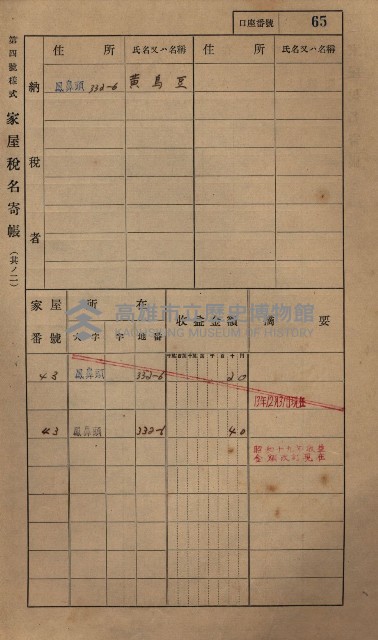 高雄州鳳山郡小港庄鳳鼻頭家屋稅名寄帳
（一冊之內第一號）藏品圖，第77張