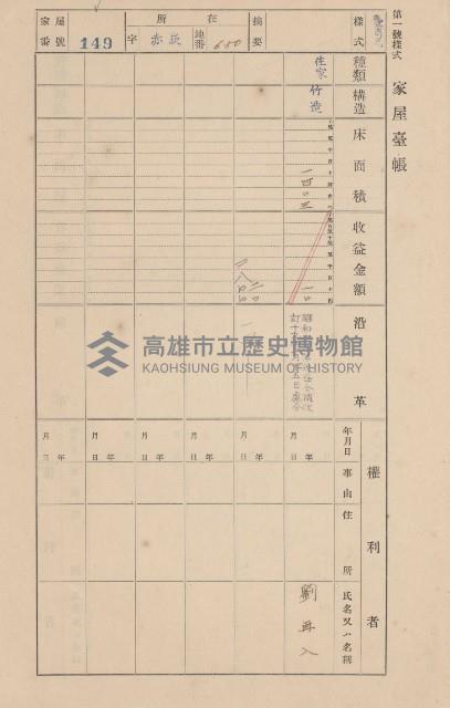 鳳山郡大寮庄赤崁家屋臺帳（四冊之內第一號）藏品圖，第161張