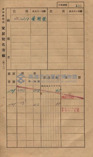 高雄州鳳山郡大樹庄小坪頂家屋稅名寄帳
（三冊之內第一號）藏品圖，第161張