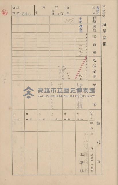 鳳山郡鳥松庄田草埔家屋臺帳
（二冊之內第二號）藏品圖，第161張