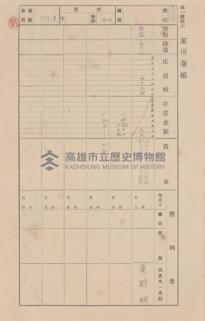 鳳山郡大寮庄翁公園家屋臺帳（三冊之內第二號）藏品圖，第161張