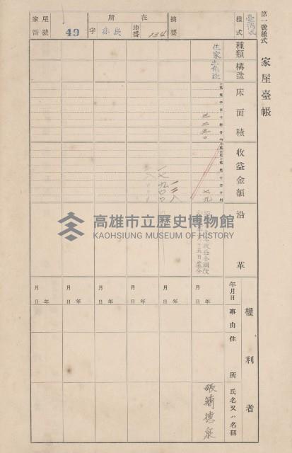 鳳山郡大寮庄赤崁家屋臺帳（四冊之內第一號）藏品圖，第61張