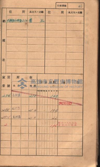 高雄州鳳山郡大樹庄小坪頂家屋稅名寄帳
（三冊之內第一號）藏品圖，第61張