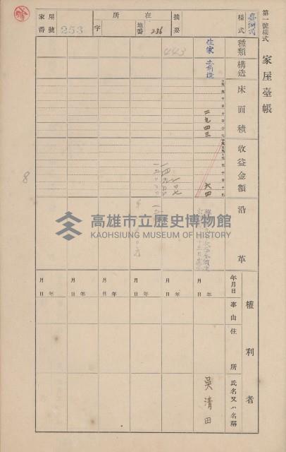 鳳山郡鳥松庄田草埔家屋臺帳
（二冊之內第二號）藏品圖，第61張