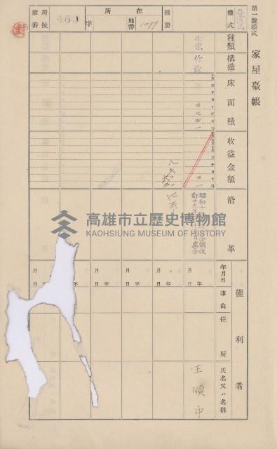鳳山郡大寮庄翁公園家屋臺帳（三冊之內第三號）藏品圖，第61張