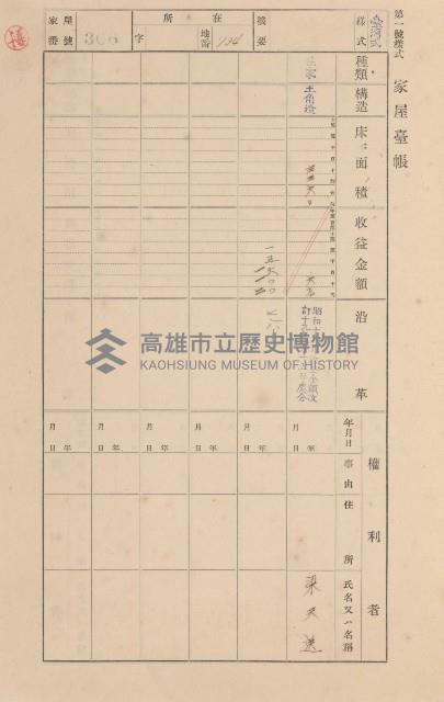 鳳山郡小港庄大坪頂家屋臺帳（二冊之內第二號）藏品圖，第121張