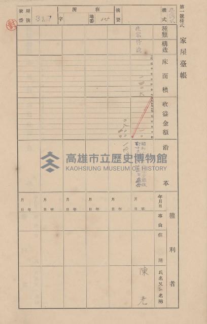 鳳山郡大寮庄翁公園家屋臺帳（三冊之內第二號）藏品圖，第121張