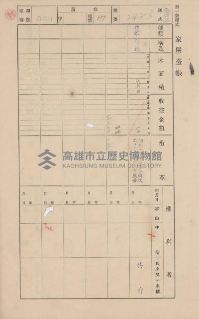 鳳山郡大樹庄溪埔家屋臺帳（二冊之內第二號）藏品圖，第121張