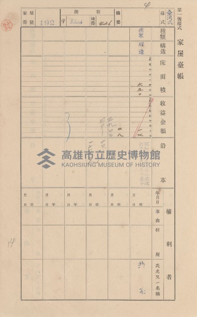 鳳山郡林園庄王公廟家屋臺帳（三冊之內第一號）藏品圖，第201張